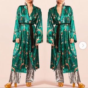 Green Floral Silky Kimono